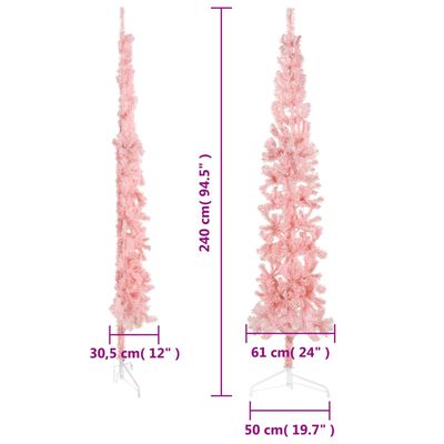 vidaXL Tanka umjetna polovica božićnog drvca sa stalkom roza 240 cm