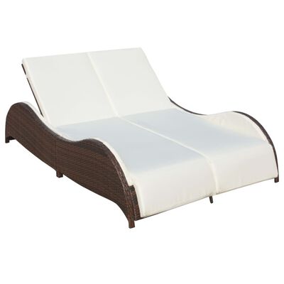 vidaXL Dupla ležaljka za sunčanje s jastukom poliratan smeđa