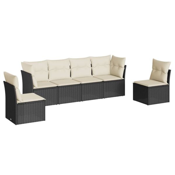 vidaXL 6-dijelni set vrtnih sofa s jastucima crni od poliratana