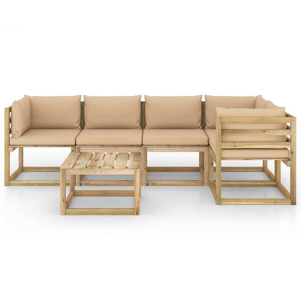 vidaXL 6-dijelna vrtna garnitura od impregnirane borovine s jastucima