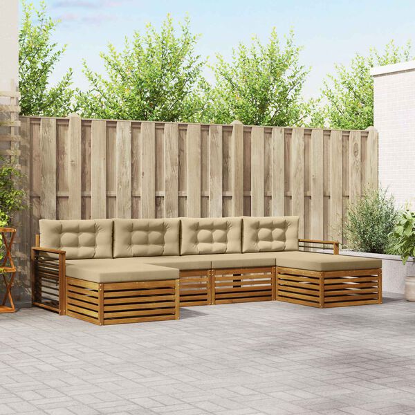 vidaXL Setovi sofa s jastukom 6 pcs Prirodna i bež Čvrsto drvo akacije