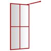 vidaXL Stijenka za walk-in tu&scaron; sa staklom ESG crvena 80 x 195 cm
