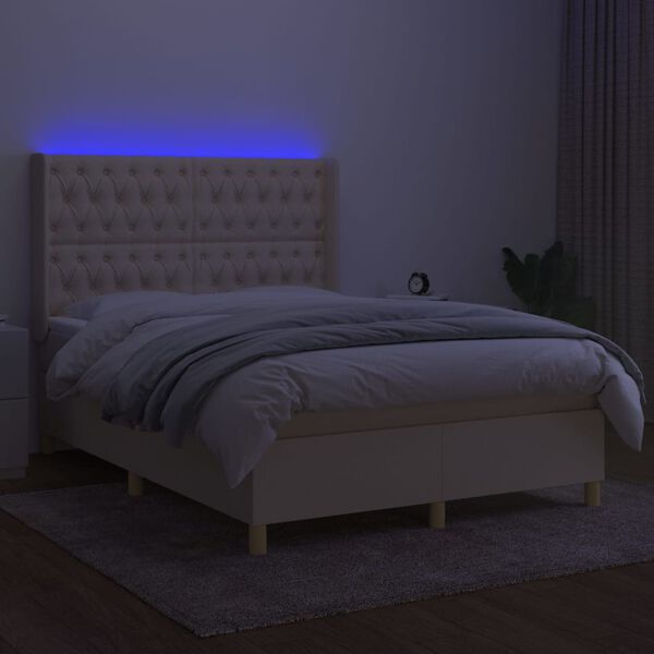 vidaXL Krevet box spring s madracem LED krem 140x190 cm od tkanine