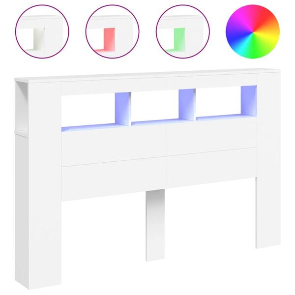 vidaXL LED uzglavlje bijelo 160 x 18,5 x 103,5 cm konstruirano drvo