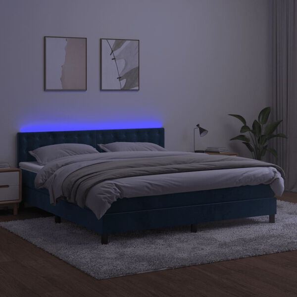 vidaXL Krevet box spring s madracem LED tamnoplavi 160x200 cm bar&scaron;un