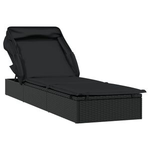 vidaXL Ležaj za sunčanje sklopivi krov crni 213 x 63 x 97 cm poliratan