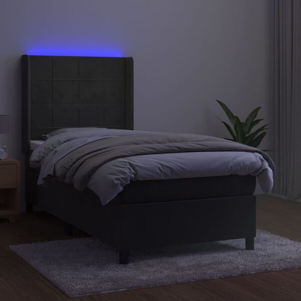 vidaXL Krevet box spring s madracem LED tamnosivi 80 x 200 cm bar&scaron;un