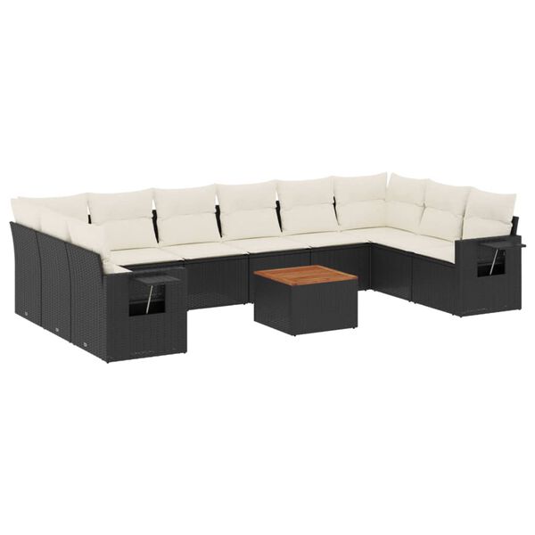 vidaXL 11-dijelni set vrtnih sofa od poliratana s jastucima crni