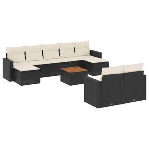 vidaXL 10-dijelni set vrtnih sofa s jastucima crni od poliratana