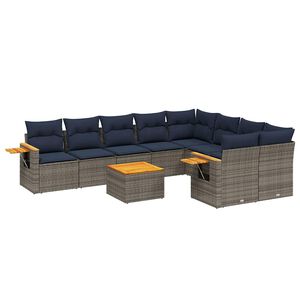 vidaXL 10-dijelni set vrtnih sofa od poliratana s jastucima sivi