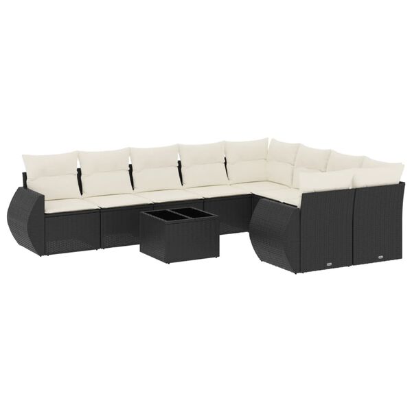 vidaXL 10-dijelni set vrtnih sofa s jastucima crni od poliratana