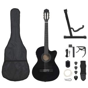 vidaXL 12-dijelni set gitare Western s ujednačivačem i 6 žica crni