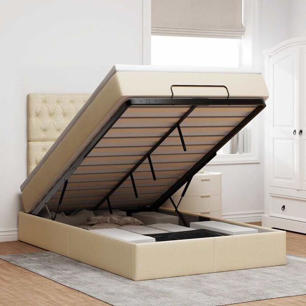 vidaXL Otomanski krevet madracem i LED krem 120x190 cm tkanina