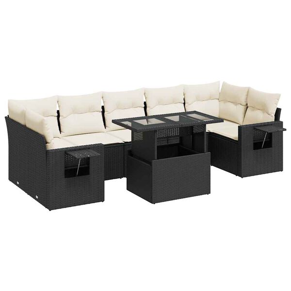vidaXL 8-dijelni set vrtnih sofa od poliratana s jastucima crni