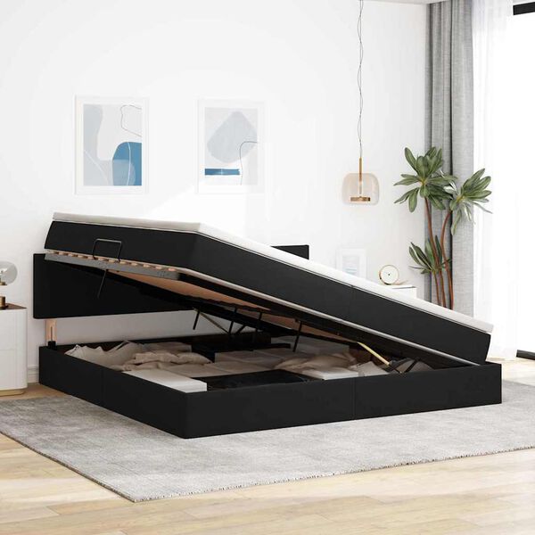 vidaXL Krevet s prostorom za pohranu s LED-om Crna 200 x 200 cm Bar&scaron;un