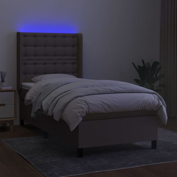vidaXL Krevet box spring s madracem LED smeđesivi 90x200 cm tkanina