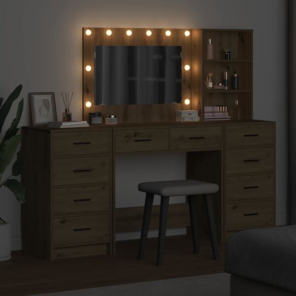 vidaXL Toaletni stol 3 pcs Umjetnički hrast Konstruirano drvo