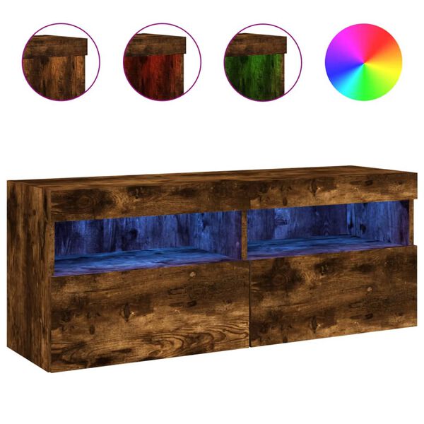 vidaXL Zidni TV ormarić s LED svjetlima boja hrasta 100x30x40 cm