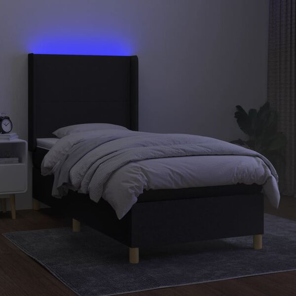 vidaXL Krevet box spring s madracem LED crni 90x190 cm od tkanine