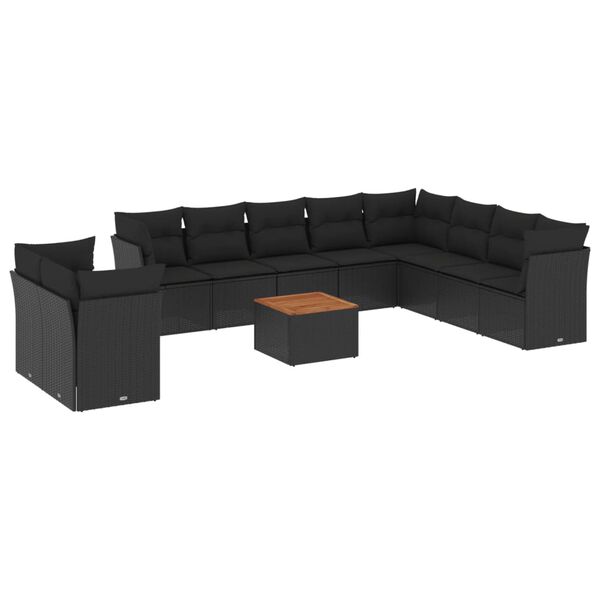 vidaXL 11-dijelni set vrtnih sofa od poliratana s jastucima crni