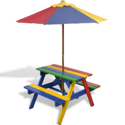vidaXL Dječji stol &amp; klupe za piknik sa suncobranom četiri boje