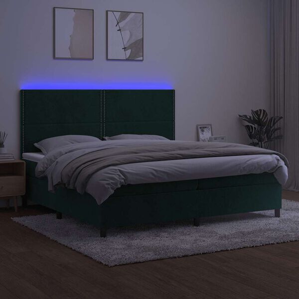 vidaXL Krevet box spring s madracem LED tamnozeleni 200x200 cm bar&scaron;un