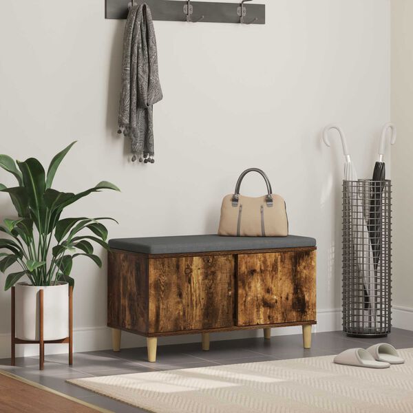 vidaXL Klupa za hodnik s jastukom Dimljeni hrast 80 x 38 x 46 cm