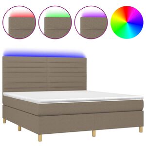 vidaXL Krevet box spring s madracem LED smeđesivi 160x200 cm tkanina