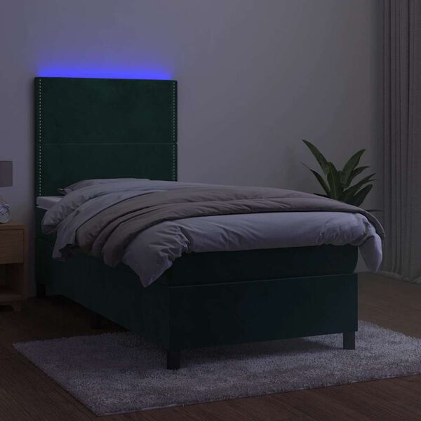 vidaXL Krevet box spring s madracem LED tamnozeleni 80 x 200 cm bar&scaron;un