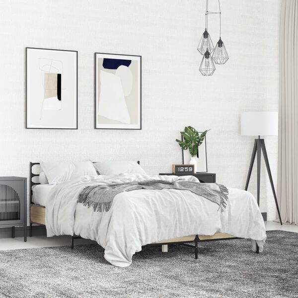 vidaXL Okvir za krevet boja hrasta 140x190cm konstruirano drvo i metal