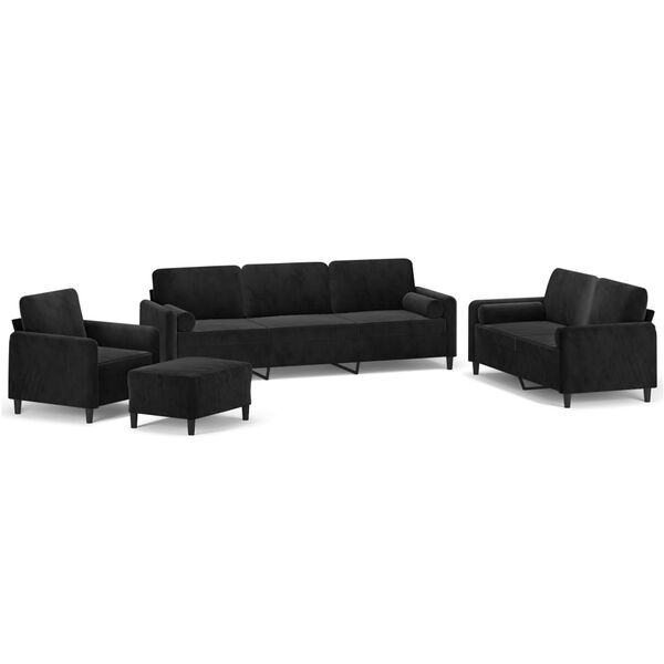 vidaXL 4-dijelni set sofa s jastucima crni bar&scaron;unasti