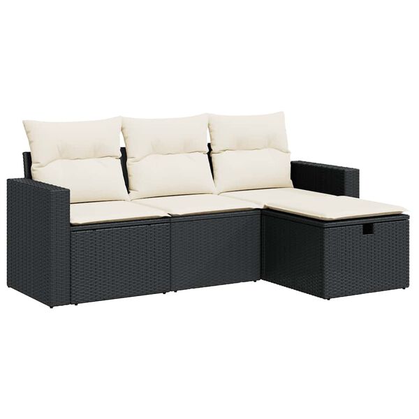 vidaXL 4-dijelni set vrtnih sofa od poliratana s jastucima crni