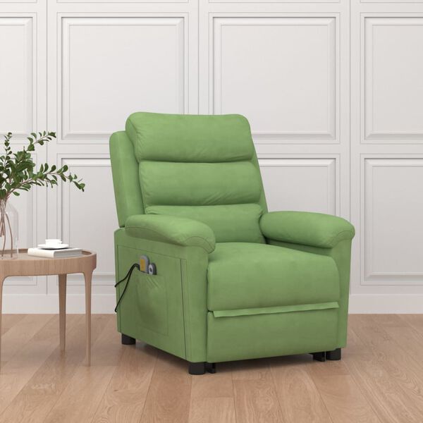 vidaXL Masažna fotelja na podizanje svjetlozelena baršunasta