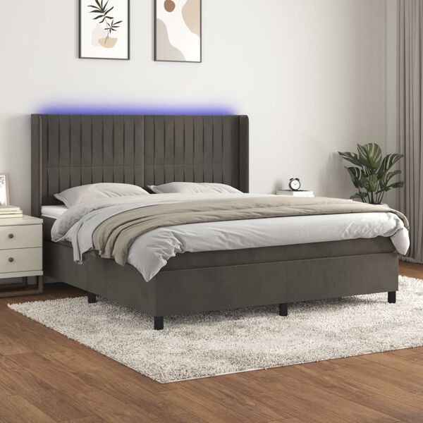 vidaXL Krevet box spring s madracem LED tamnosivi 180x200 cm bar&scaron;un