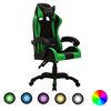 vidaXL Igraća stolica s RGB LED svjetlima zeleno-crna od umjetne kože