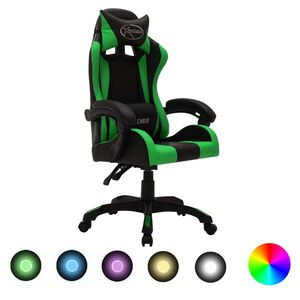 vidaXL Igraća stolica s RGB LED svjetlima zeleno-crna od umjetne kože