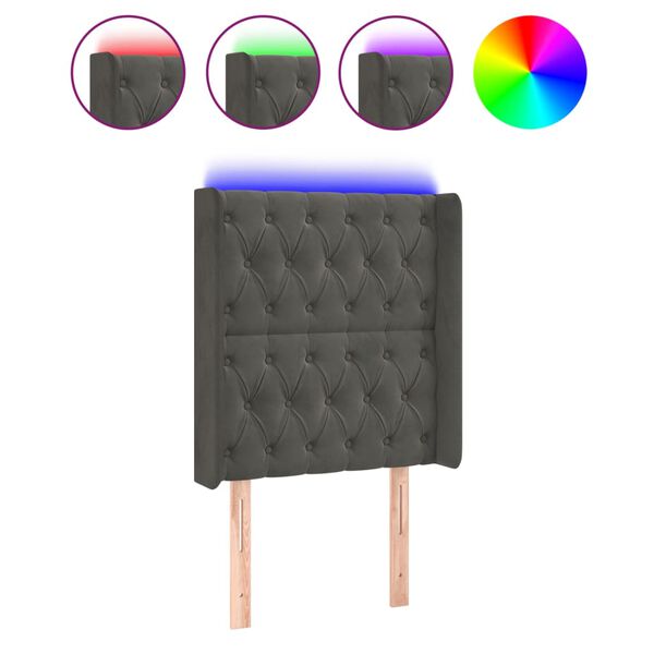 vidaXL LED uzglavlje tamnosivo 83x16x118/128 cm baršunasto