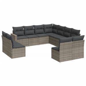 vidaXL 11-dijelni set vrtnih sofa od poliratana s jastucima sivi