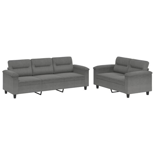 vidaXL 2-dijelni set sofa s jastucima tamnosivi od mikrovlakana