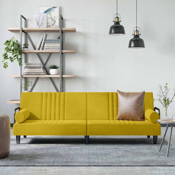 vidaXL Kauč na razvlačenje s naslonima za ruke žuti bar&scaron;unasti