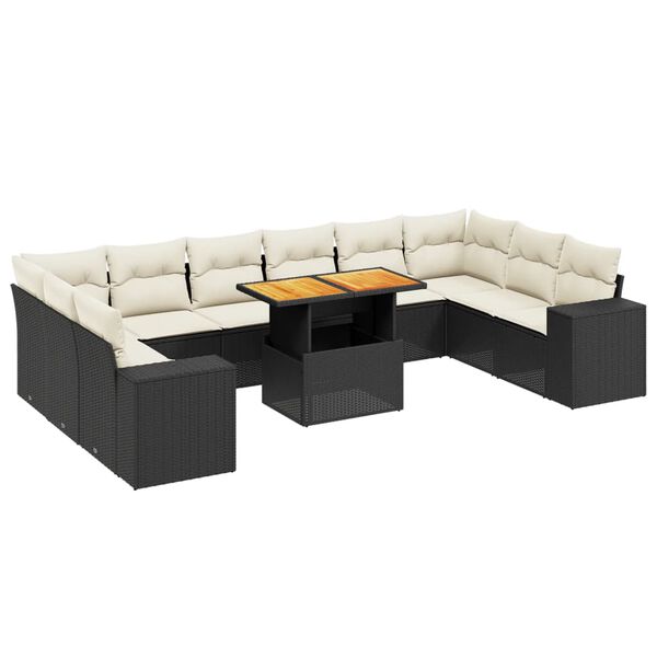 vidaXL 11-dijelni set vrtnih sofa od poliratana s jastucima crni