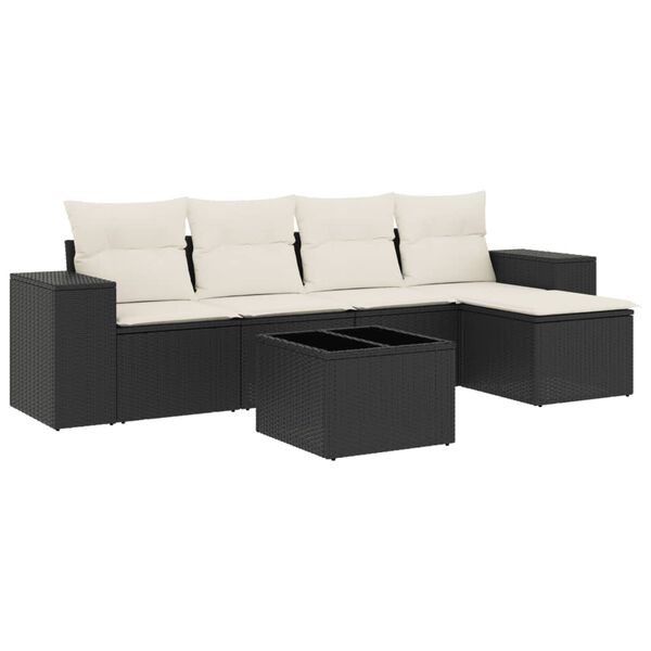 vidaXL 6-dijelni set vrtnih sofa s jastucima crni od poliratana