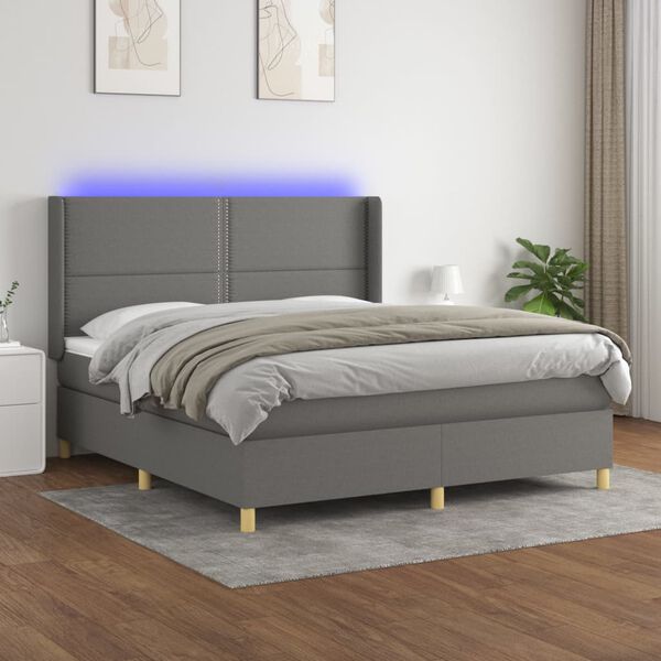 vidaXL Krevet box spring s madracem LED tamnosivi 160x200 cm tkanina