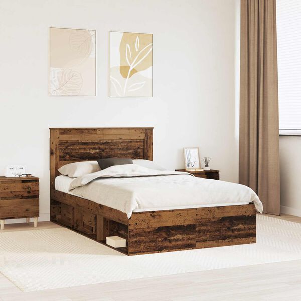 vidaXL Krevetna konstrukcija s uzglavljem Staro drvo 135 x 190 cm