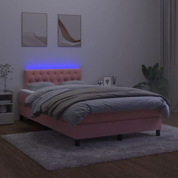 vidaXL Krevet box spring s madracem LED ružičasti 120x190cm bar&scaron;unasti
