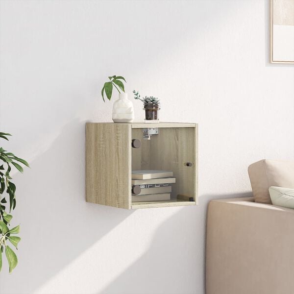 vidaXL Noćni ormarić sa staklenim vratima boja hrasta 35 x 37 x 35 cm