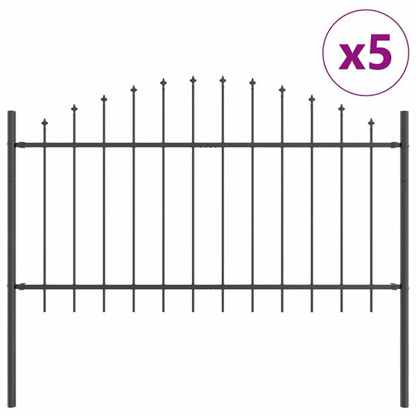 vidaXL Vrtna Ograda 5 pcs Siva 170 x 140 cm Čelik s prahom premazan