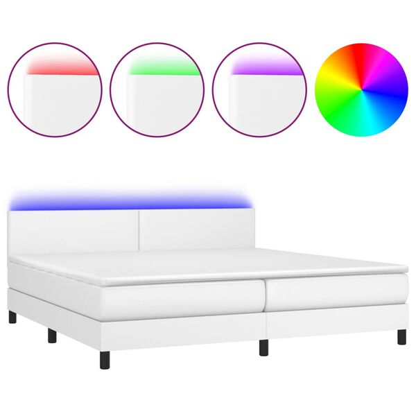 vidaXL Krevet box spring s madracem LED bijeli 200x200 cm umjetna koža