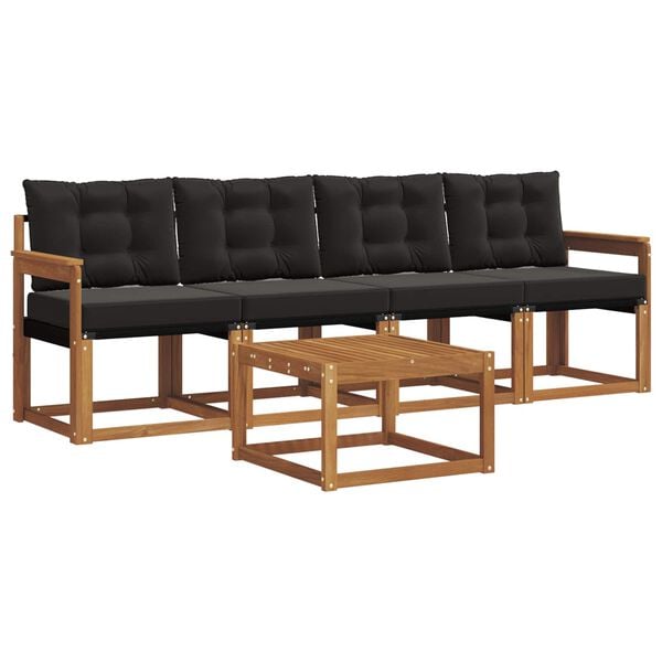 vidaXL Set vanjskih sofa s jastukom 5 pcs Prirodna i crna