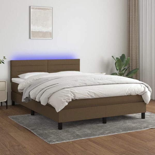 vidaXL Krevet box spring s madracem LED tamnosmeđi 140x200 cm tkanina
